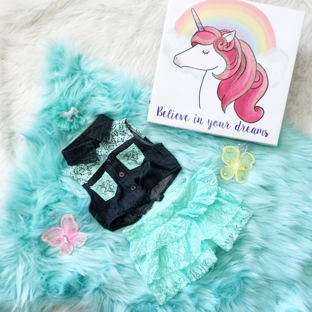 Turquoise lace Baby romper